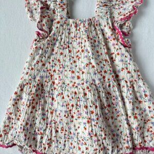 Zara Smocked Floral Print Lined Dress with Flutter Sleeves Size 18 Months